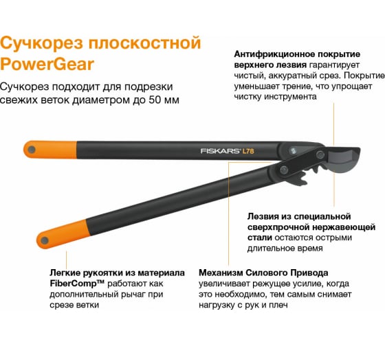 Сучкорез Fiskars Большой плоскостной с загнутыии лезвиями (L) L78 1000584 в Перми 