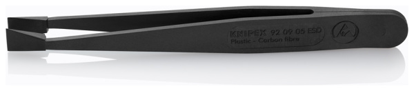 Пинцет углепластиковый KNIPEX ESD, 115 мм, гладкие прямые тупые губки, ширина наконечников: 7.7 мм, чёрный матовый KN-920905ESD