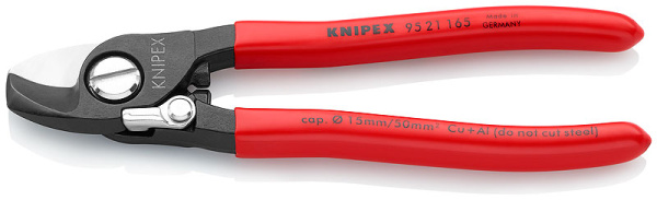 Кабелерез KNIPEX с пружиной, рез: кабель d 15 мм (50 кв. мм, AWG 1/0), 165 мм, чёрный, 1К ручки KN-9521165SB в Перми 