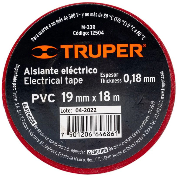 Изолента Truper акрил, 18м. ширина 19мм красная M-33R 12504 в Перми
