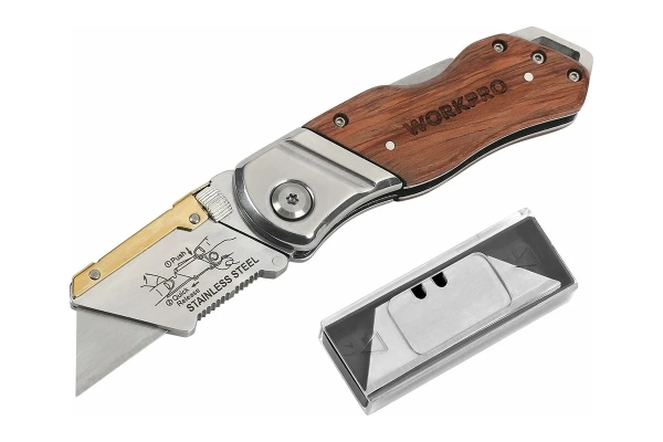Нож с трапециевидным лезвием складной WORKPRO 11 лезвий в комплекте  WP211014