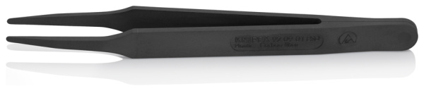 Пинцет углепластиковый KNIPEX ESD, 115 мм, гладкие прямые тупые губки, ширина наконечников: 2 мм,  чёрный матовый KN-920901ESD