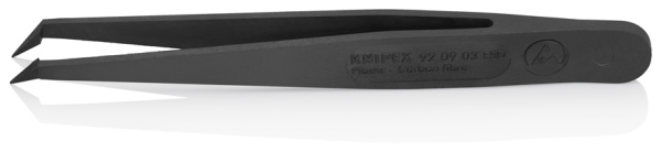 Пинцет углепластиковый KNIPEX ESD, 110 мм, гладкие заострённые губки под углом, ширина наконечников: 0.4 мм, чёрный матовый KN-920903ESD в Екатеринбурге 