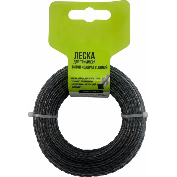 Леска триммерная SNIRREX "Витой квадрат" с жилой (двухкомпонентная усиленная) 2,4мм х 15м 15-01-027