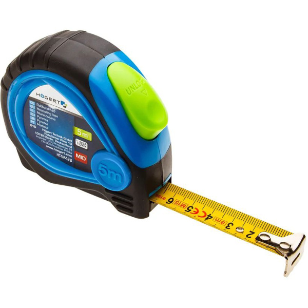Рулетка HOEGERT TECHNIK 5 м, 25 мм покрыта нейлоном, стопор ленты, MID HT4M436