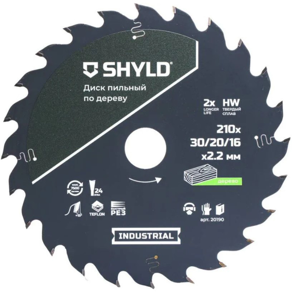 Диск пильный SHYLD по дереву, твердосплавный 210x30/20/16мм, 24зуб.  20190 в Перми
