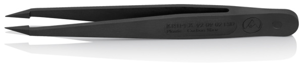 Пинцет углепластиковый KNIPEX ESD, 115 мм, гладкие прямые игловидные губки, ширина наконечников: 0.3 мм, чёрный матовый KN-920902ESD в Екатеринбурге 