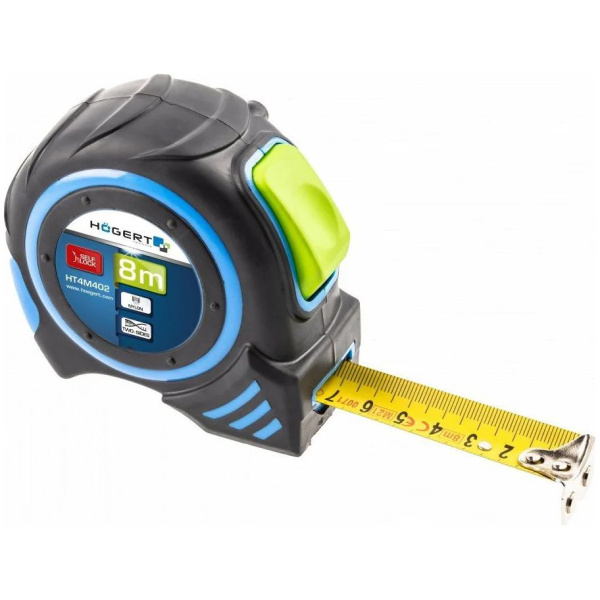 Рулетка HOEGERT TECHNIK 8 м, 25 мм, автостоп, нейлон с магнитом HT4M402 в Перми 