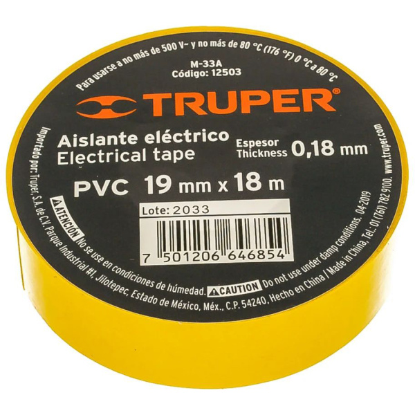 Изолента Truper акрил, 18м. ширина 19мм желтая M-33A 12503 в Перми